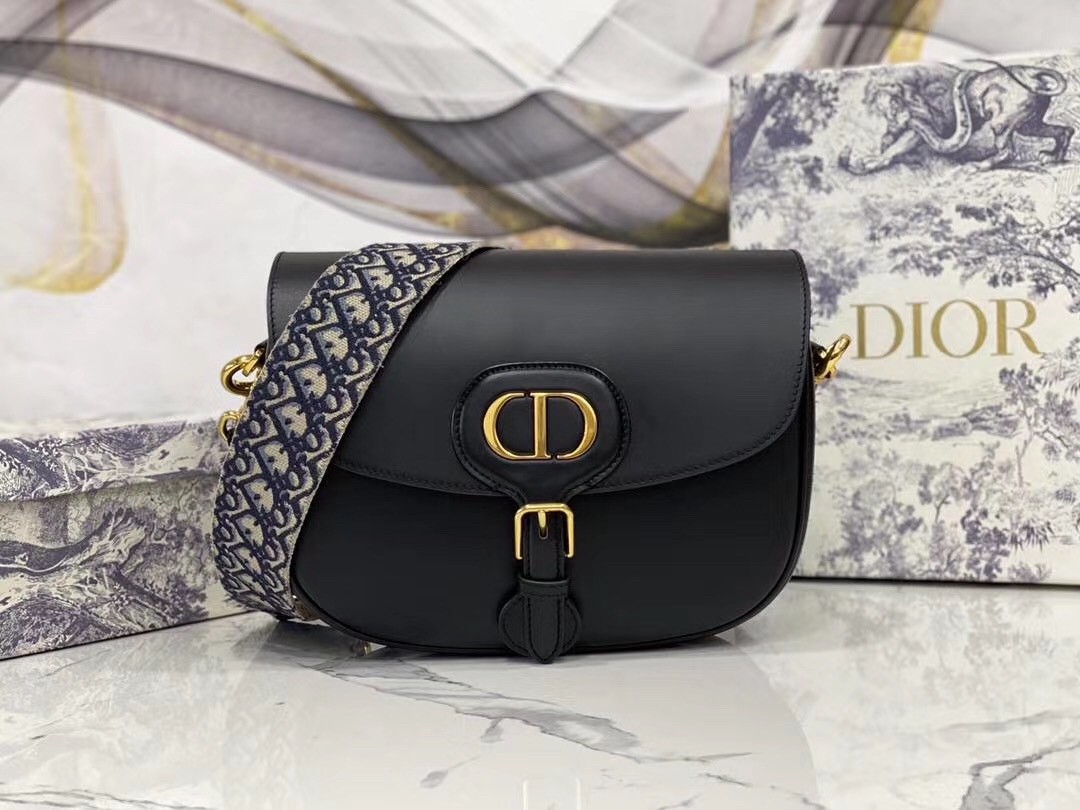 D*or large bobby bag in black calfskin