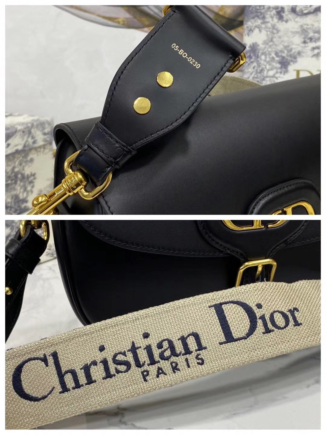 D*or large bobby bag in black calfskin