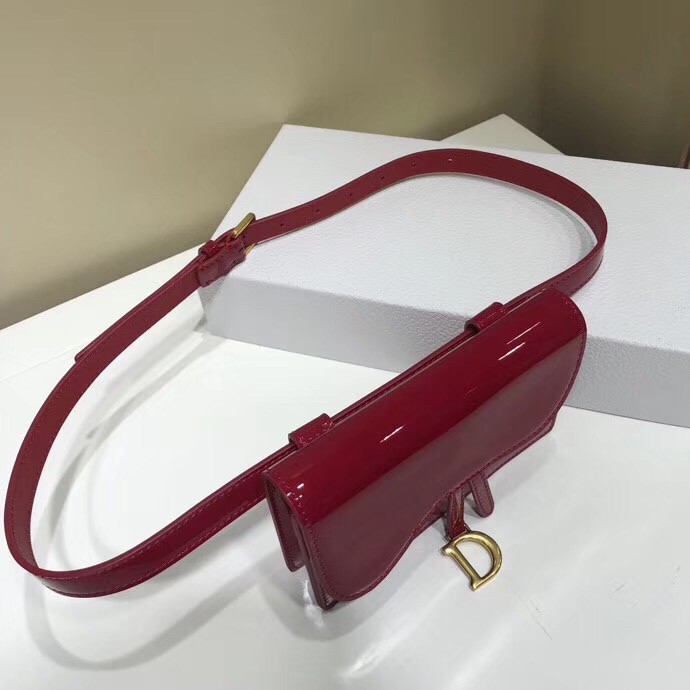 D*or saddle belt bag in red patent leather