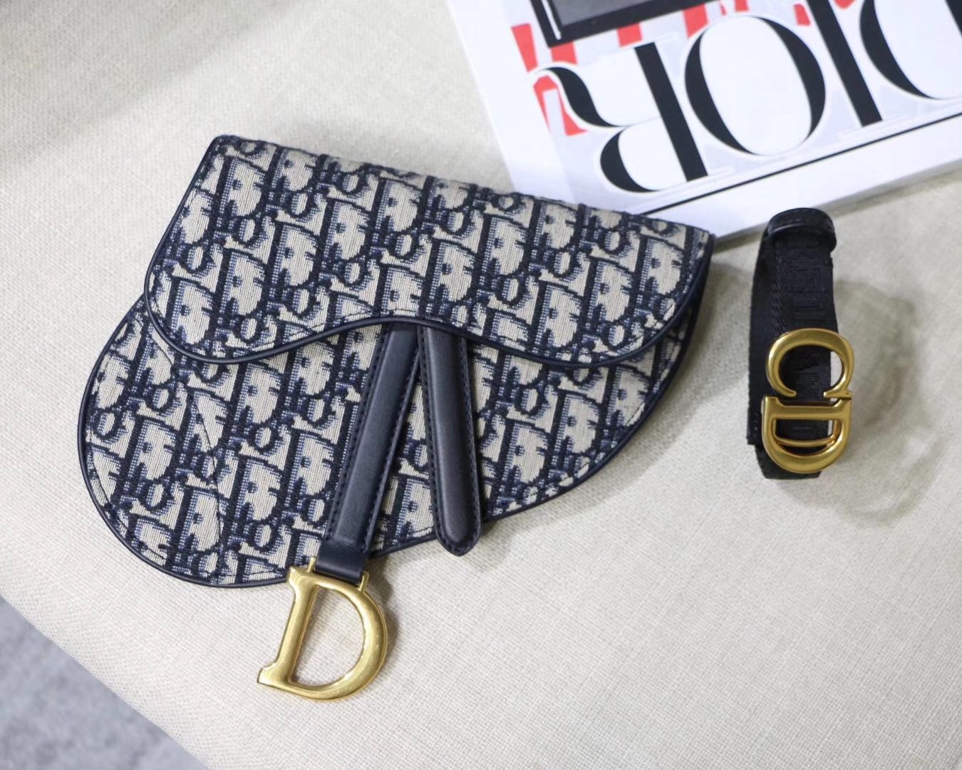 D*or saddle belt bag in blue oblique canvas