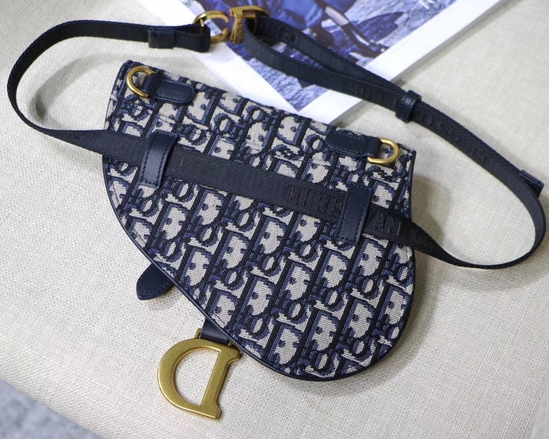 D*or saddle belt bag in blue oblique canvas
