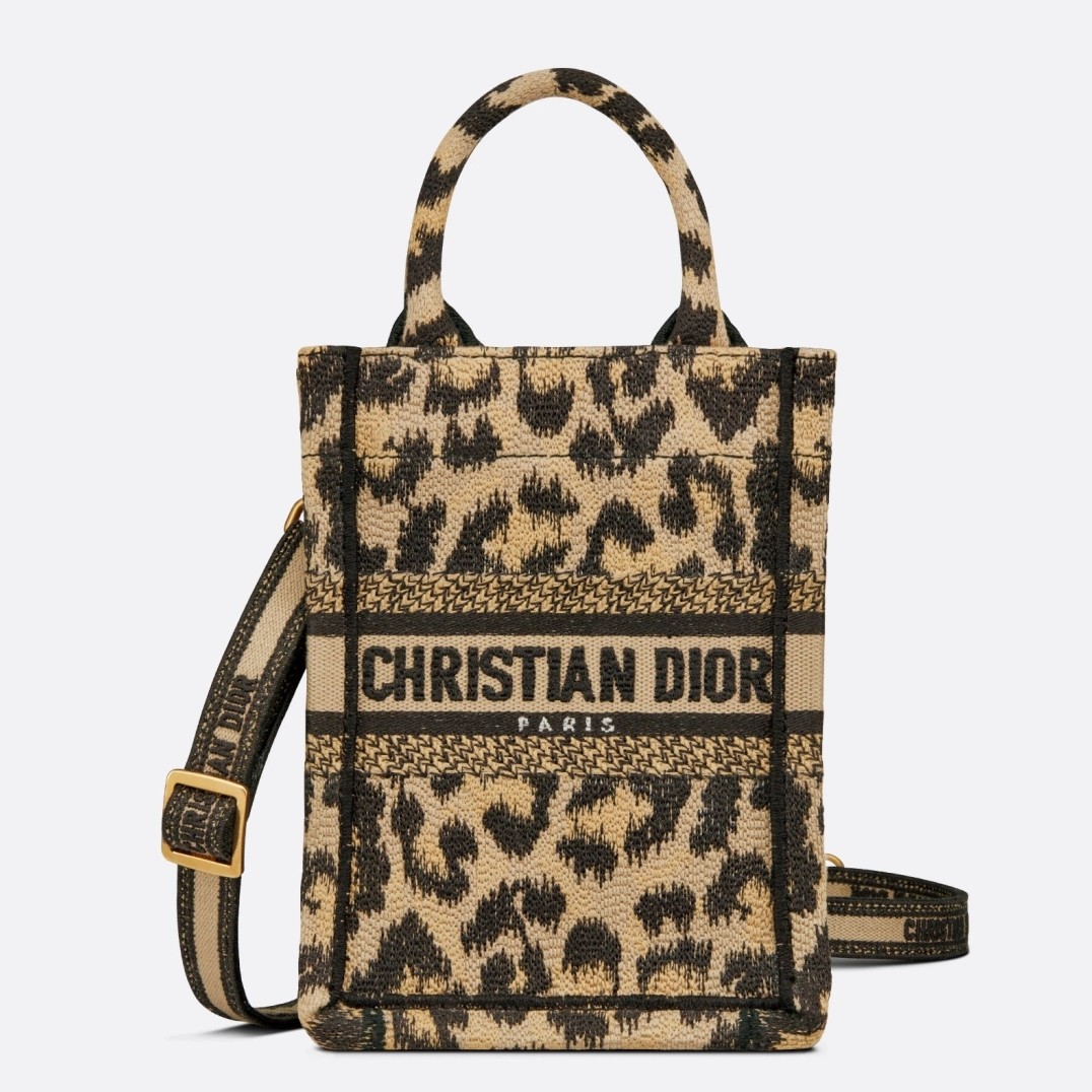 D*or mini book tote phone bag in beige multicolor mizza embroidery
