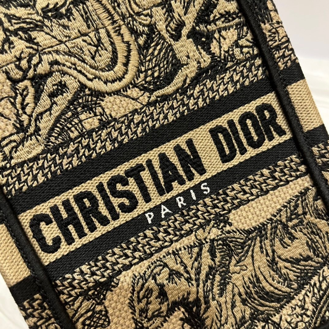 D*or mini book tote phone bag in hazelnut toile de jouy embroidery
