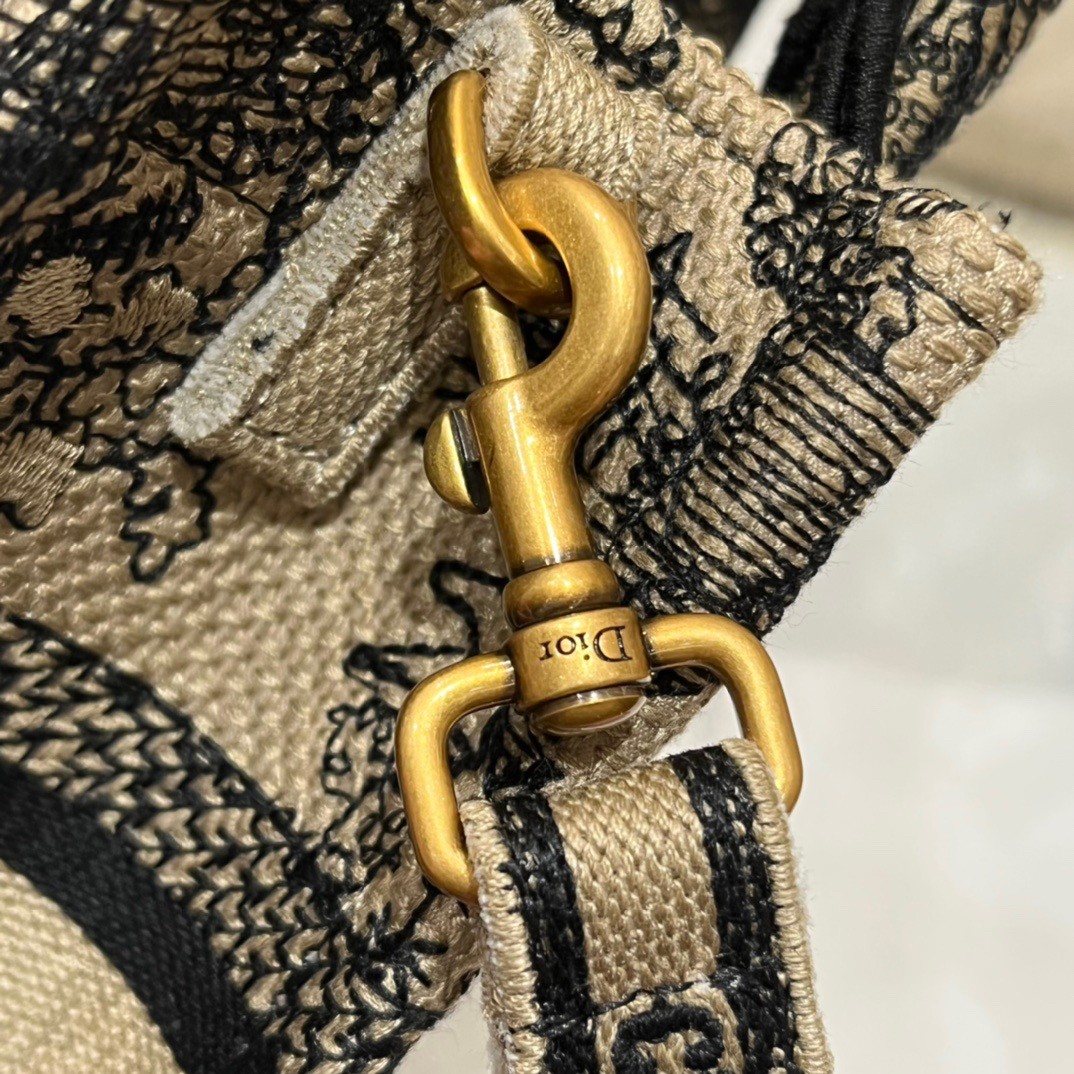 D*or mini book tote phone bag in hazelnut toile de jouy embroidery