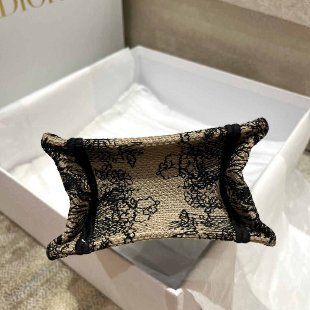 D*or mini book tote phone bag in hazelnut toile de jouy embroidery