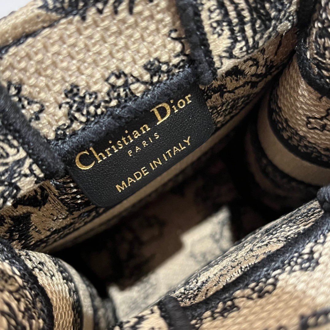 D*or mini book tote phone bag in hazelnut toile de jouy embroidery