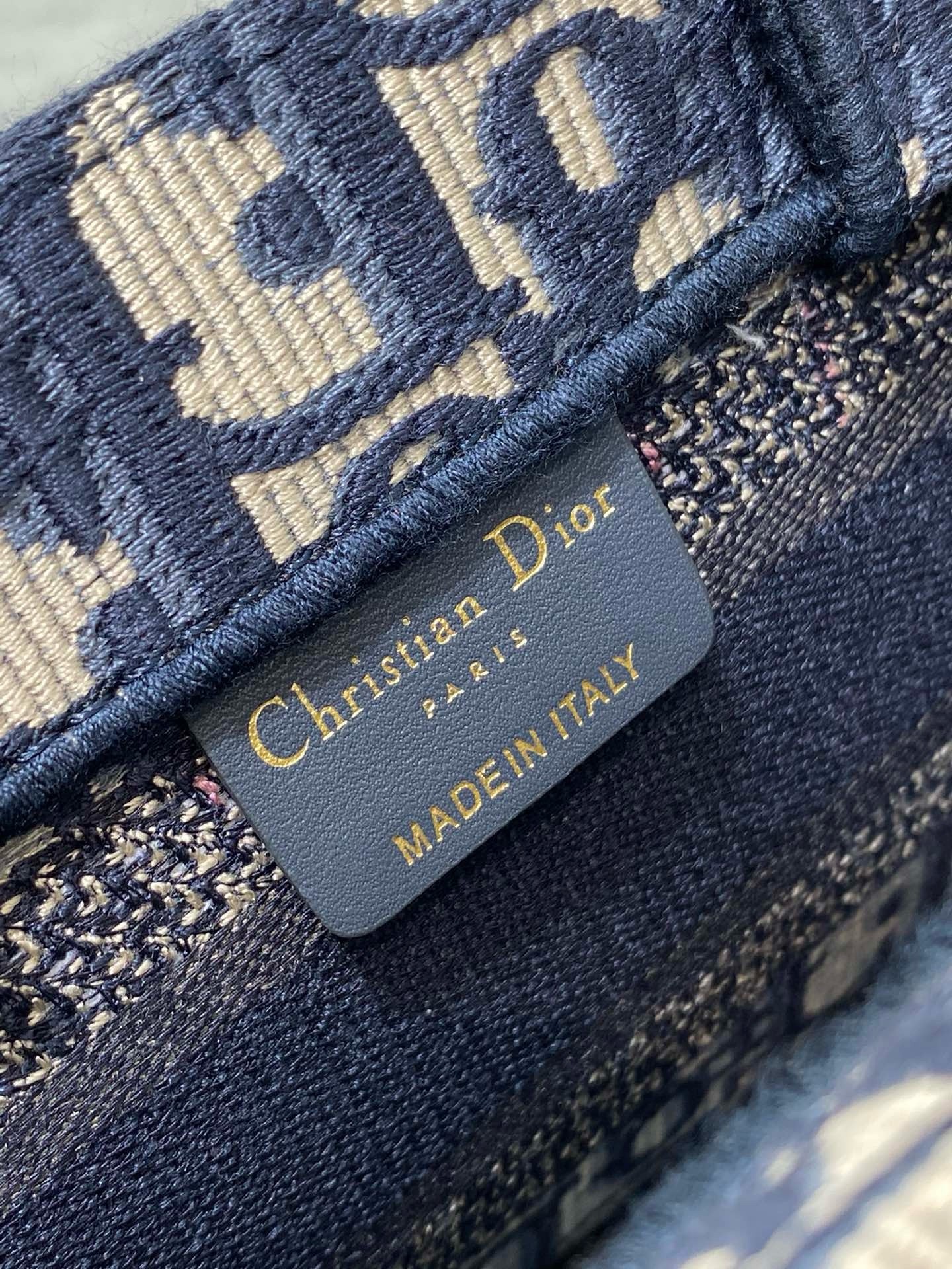 D*or mini book tote with strap in blue D*or oblique embroidery
