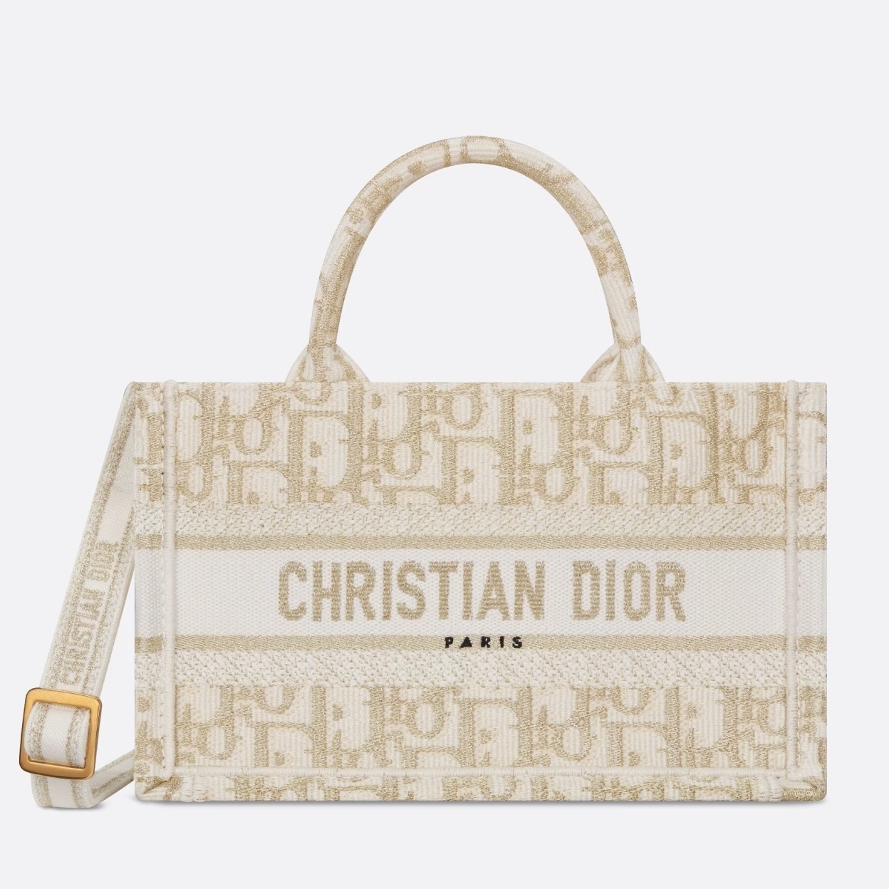 D*or mini book tote with strap in gold-tone D*or oblique embroidery