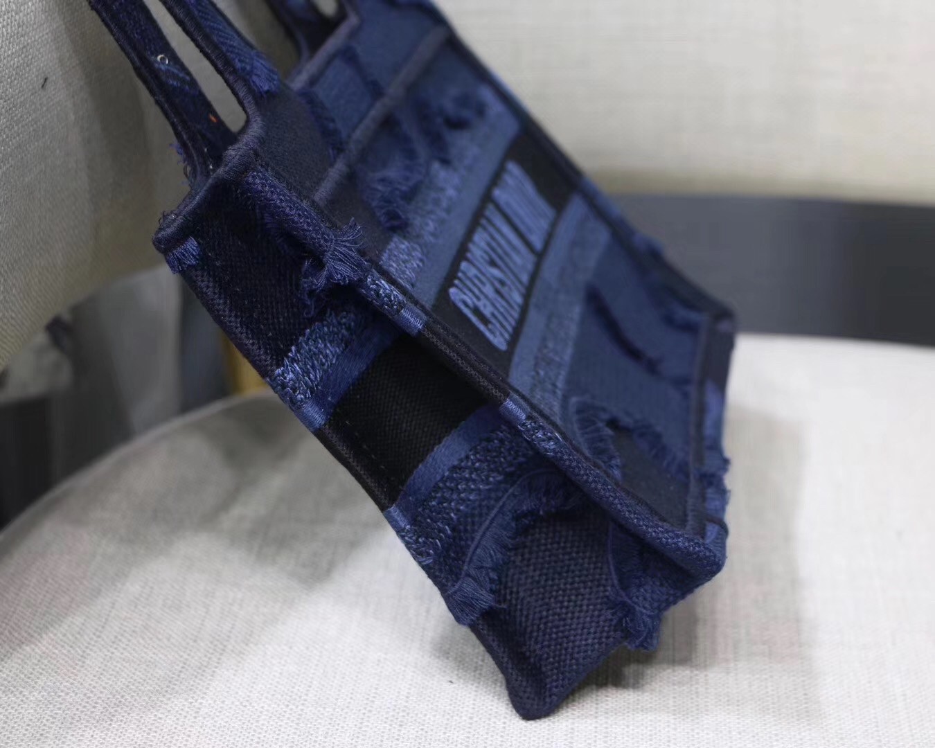 D*or mini book tote bag in blue camouflage canvas