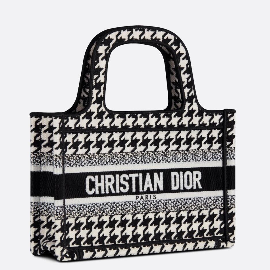 D*or mini book tote bag in micro houndstooth embroidery
