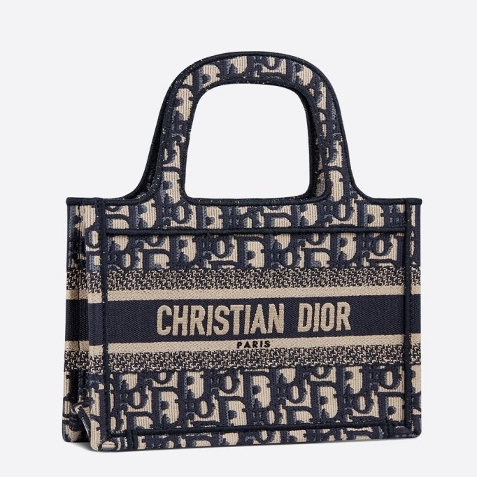 D*or mini book tote bag in blue oblique canvas