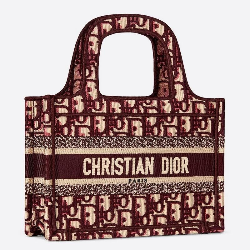 D*or mini book tote bag in bordeaux oblique embroidered velvet