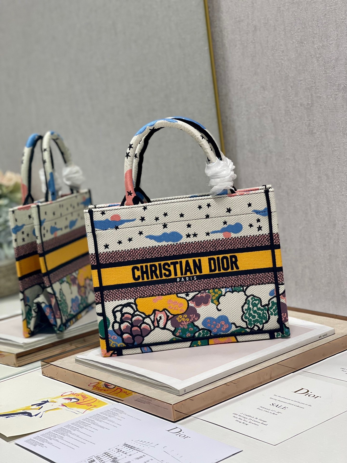 D*or small book tote bag in ciel de reve embroidery