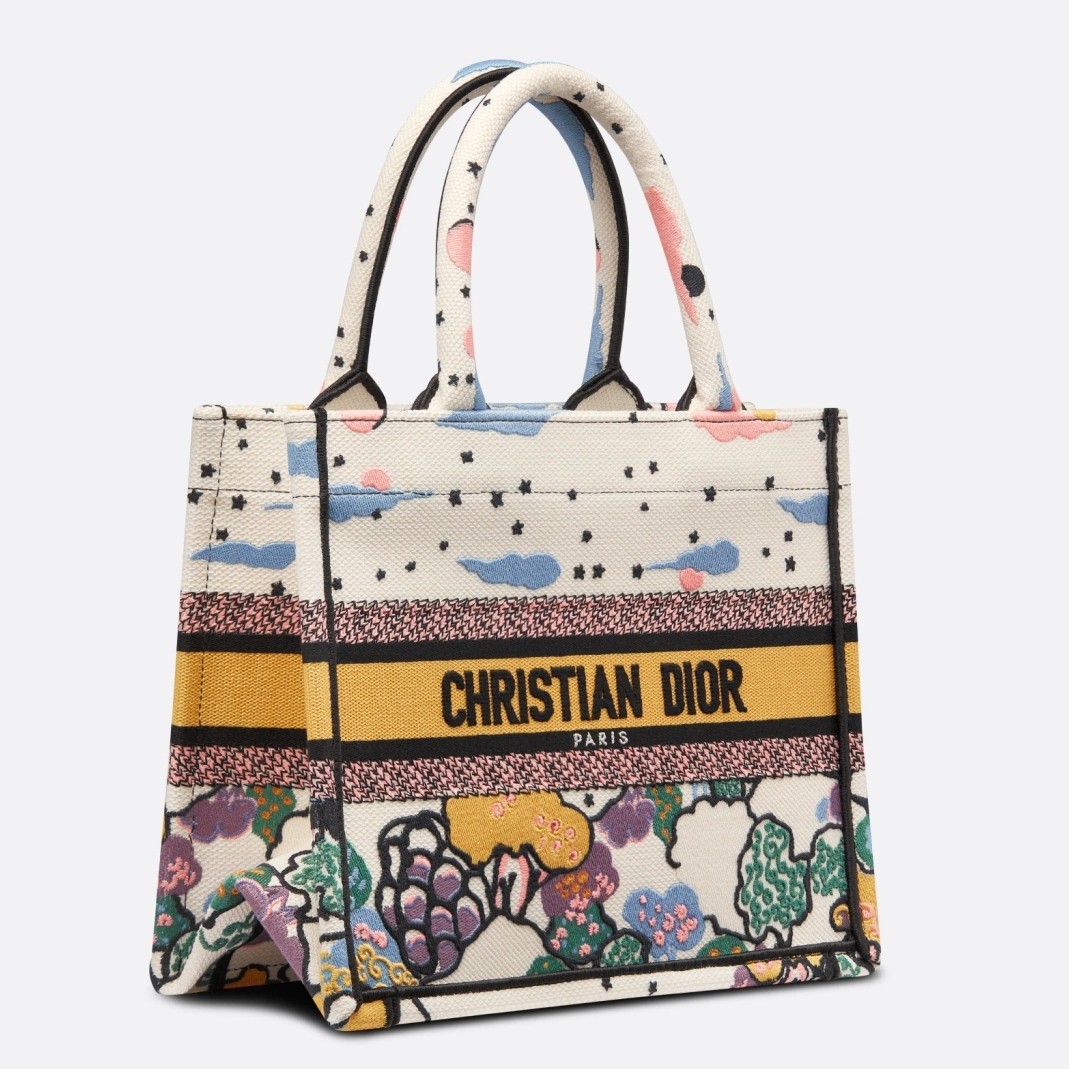 D*or small book tote bag in ciel de reve embroidery