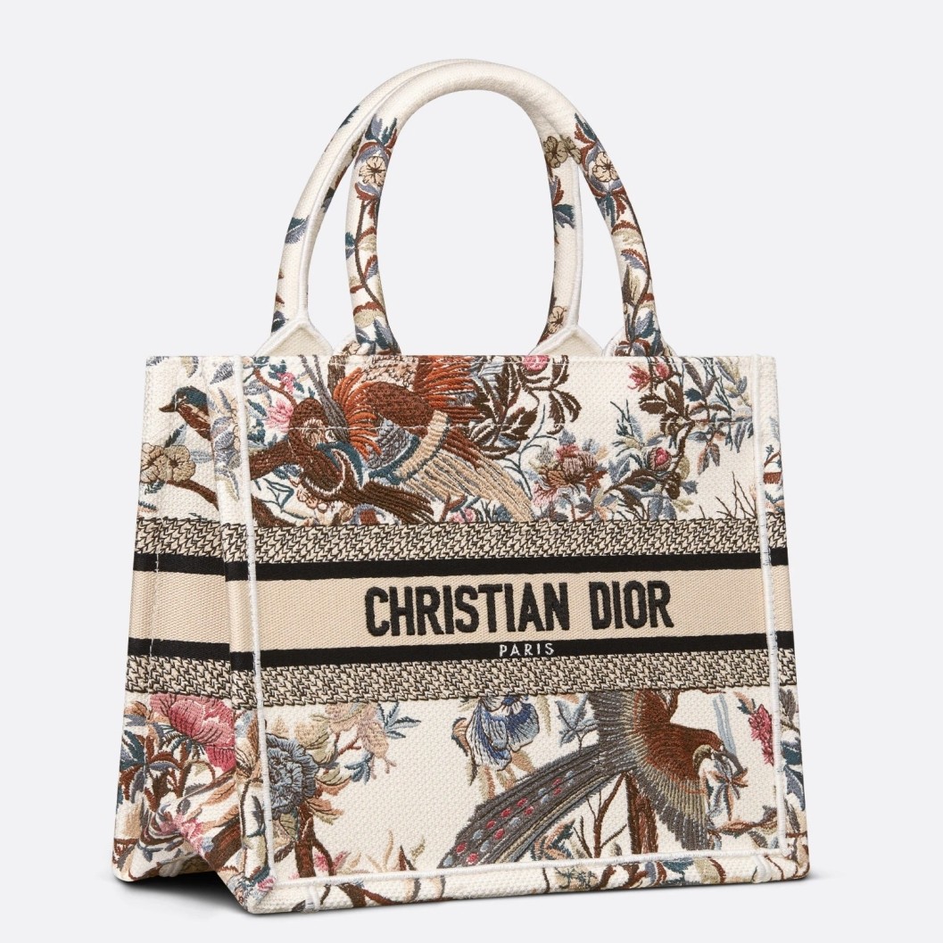 D*or small book tote bag in white jardin d