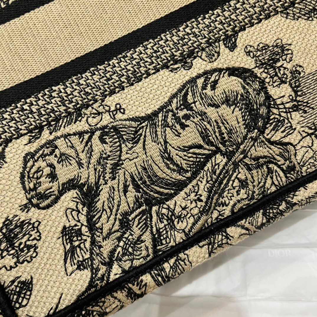 D*or small book tote bag in brown toile de jouy embroidery