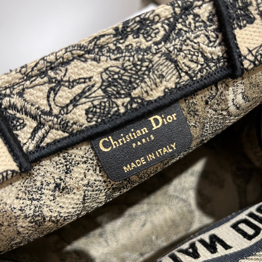 D*or small book tote bag in brown toile de jouy embroidery