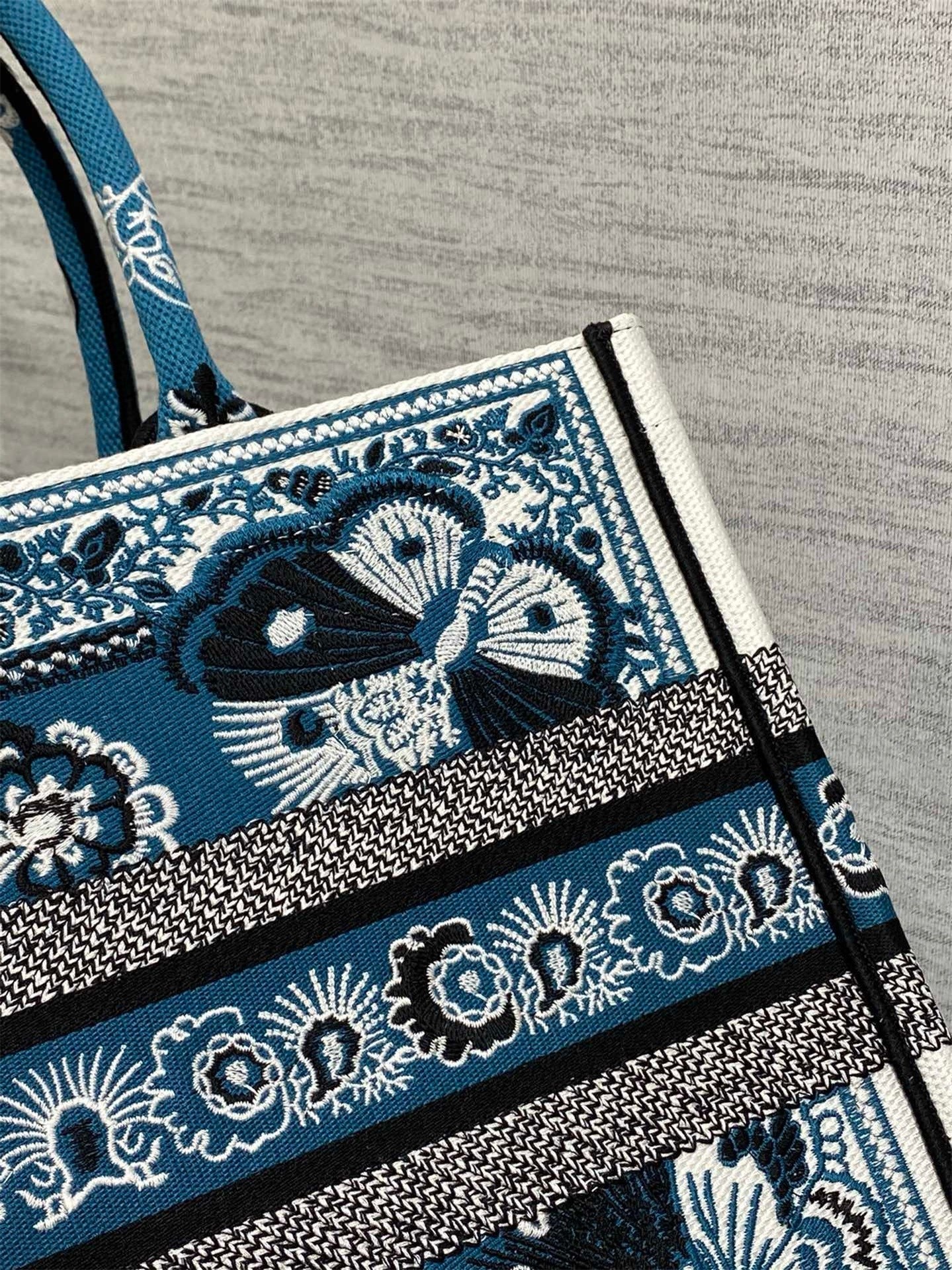 D*or medium book tote bag in blue butterfly bandana embroidery