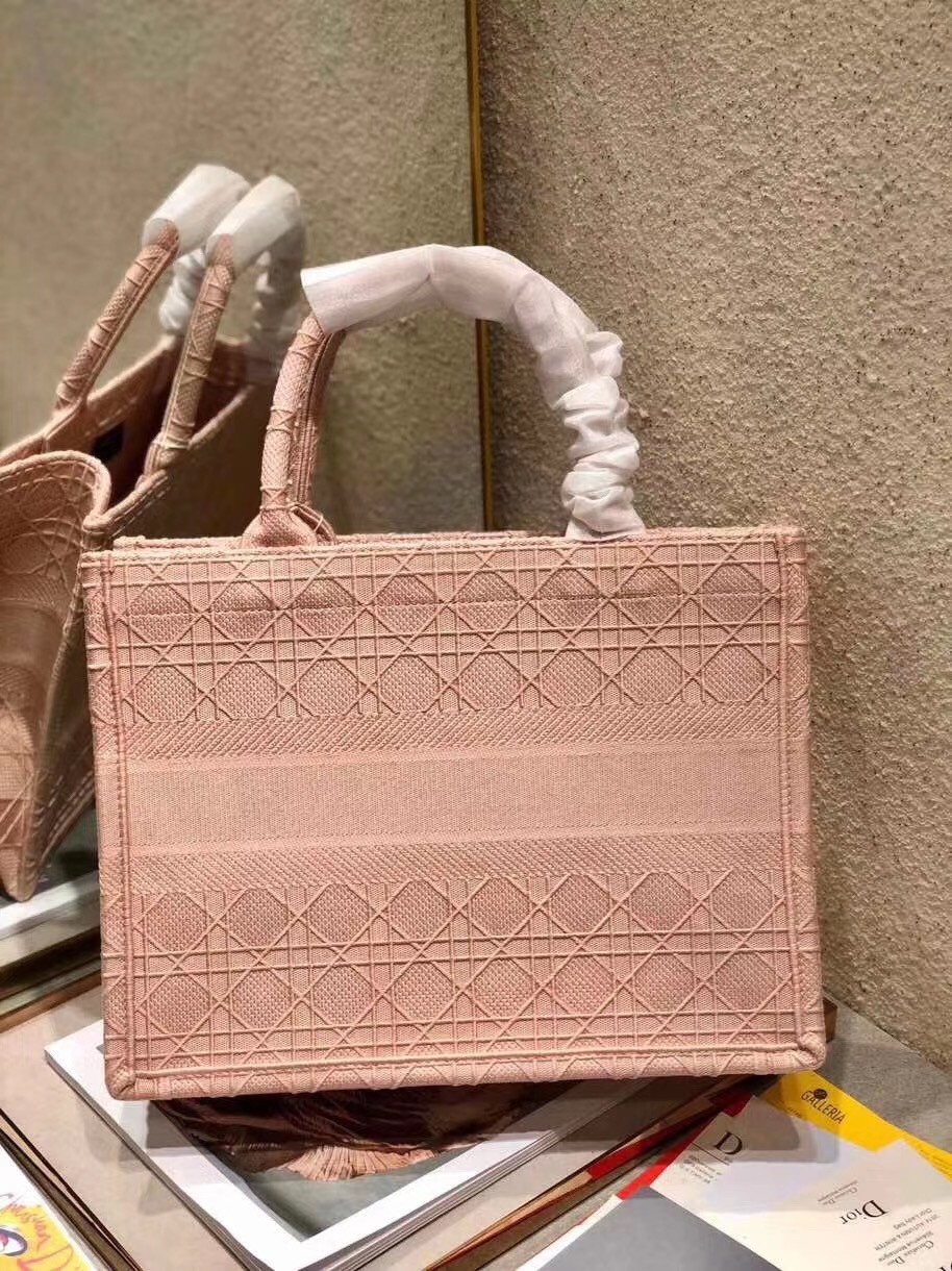 D*or small book tote bag in pink cannage embroidery