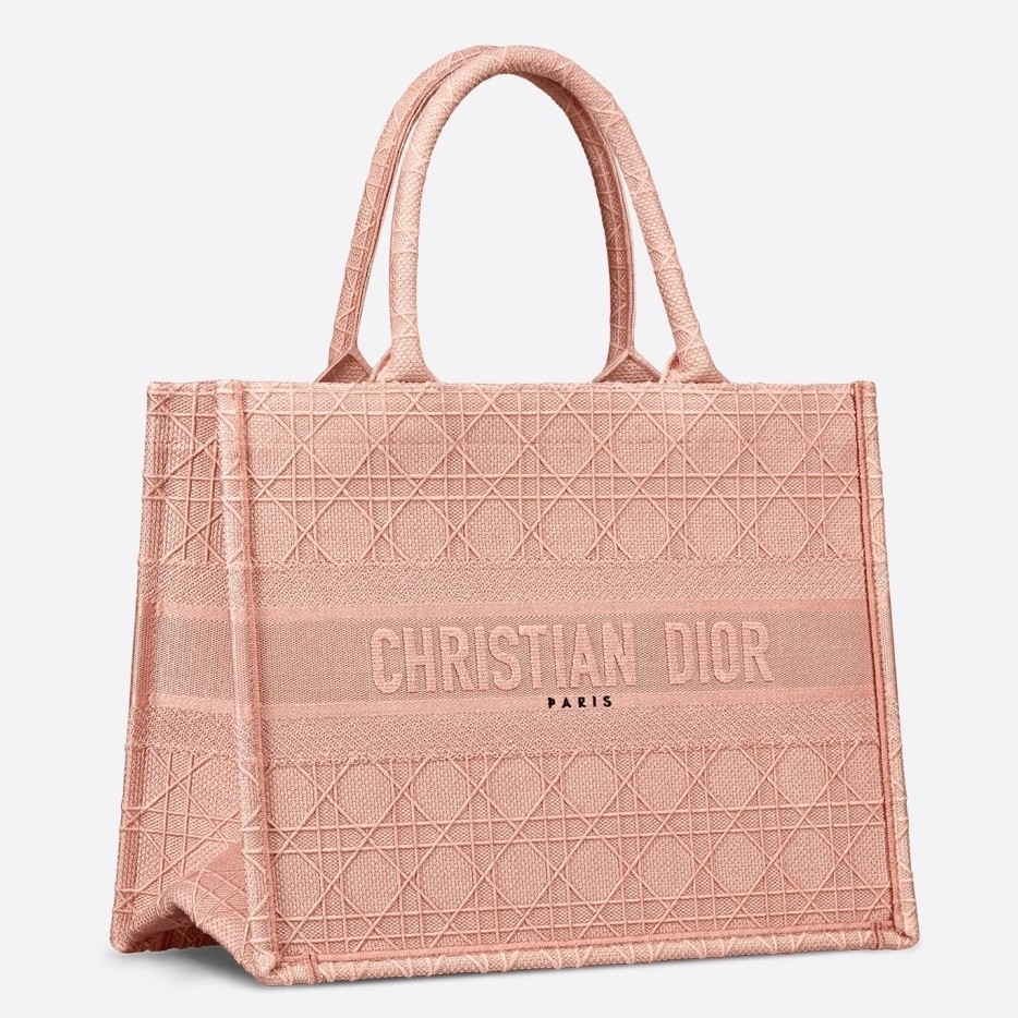 D*or small book tote bag in pink cannage embroidery