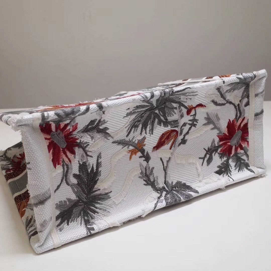 D*or small book tote in white camouflage with flowers
