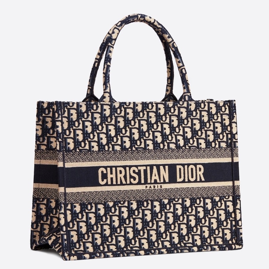 D*or small book tote bag in blue oblique canvas