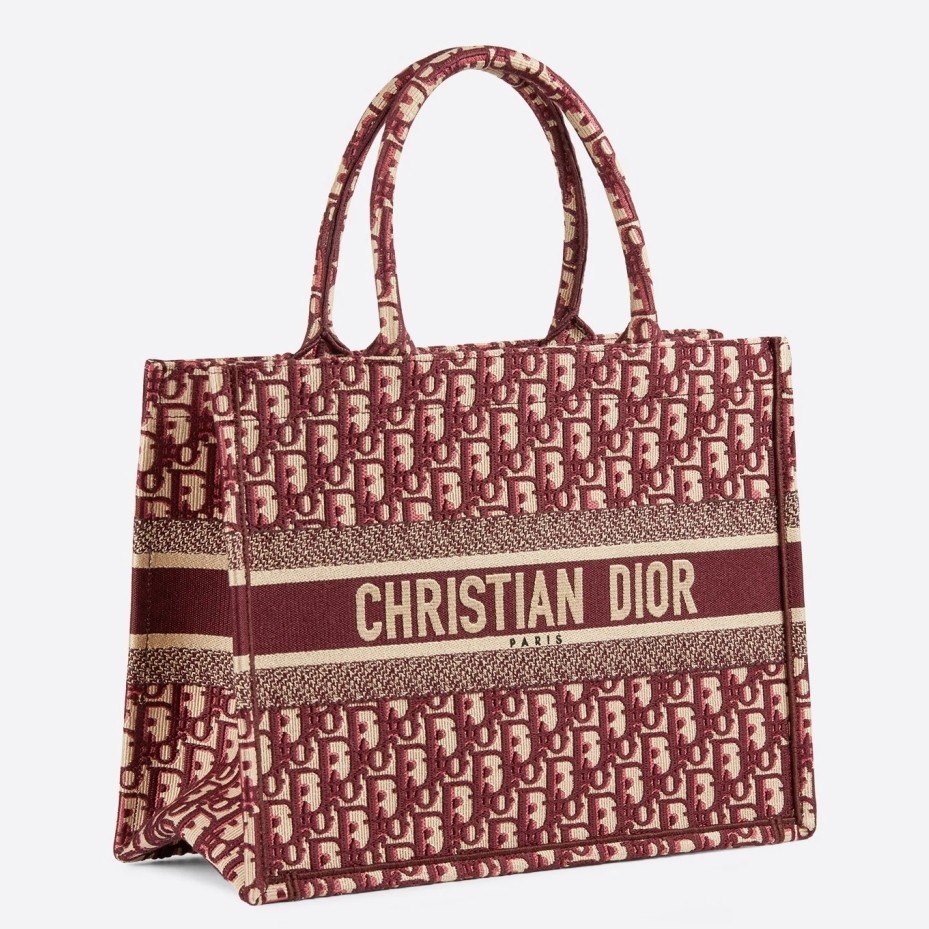 D*or small book tote bag in bordeaux oblique canvas