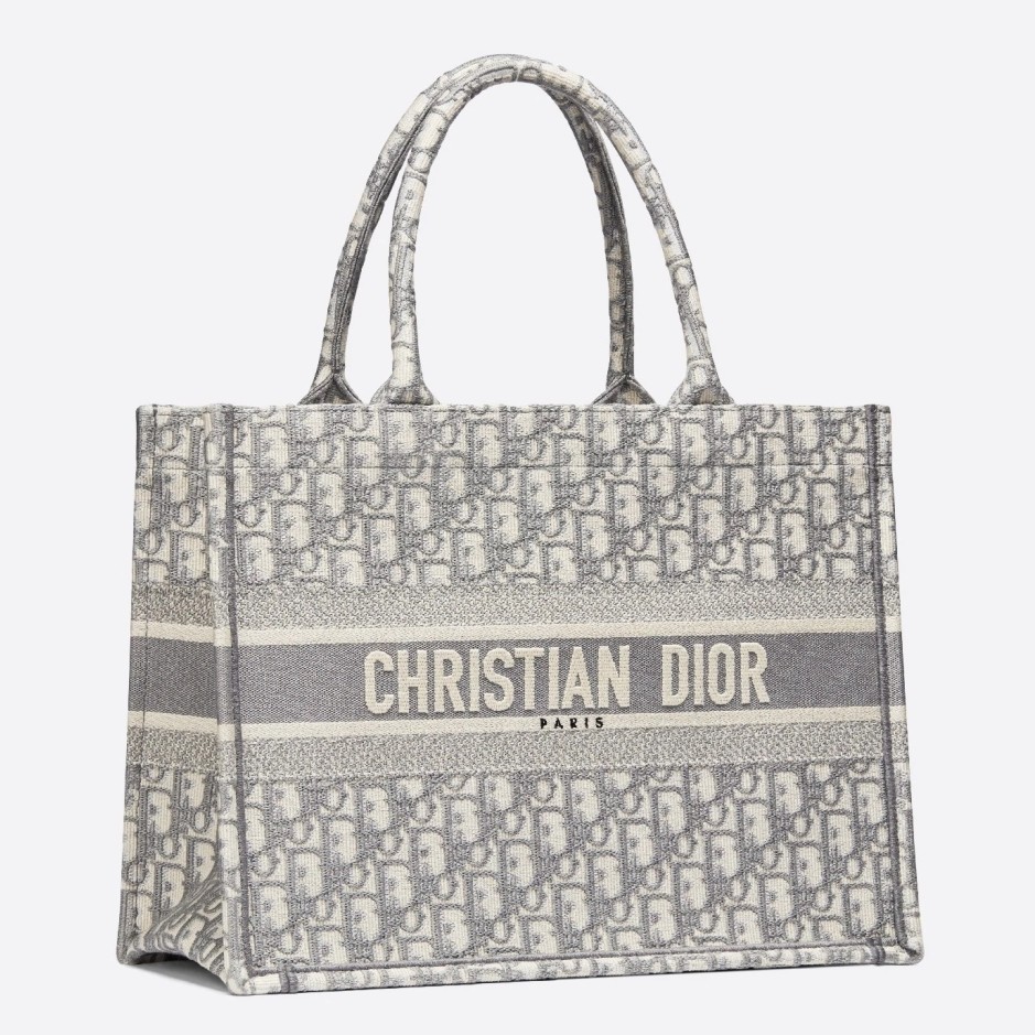 D*or small book tote bag in grey oblique canvas