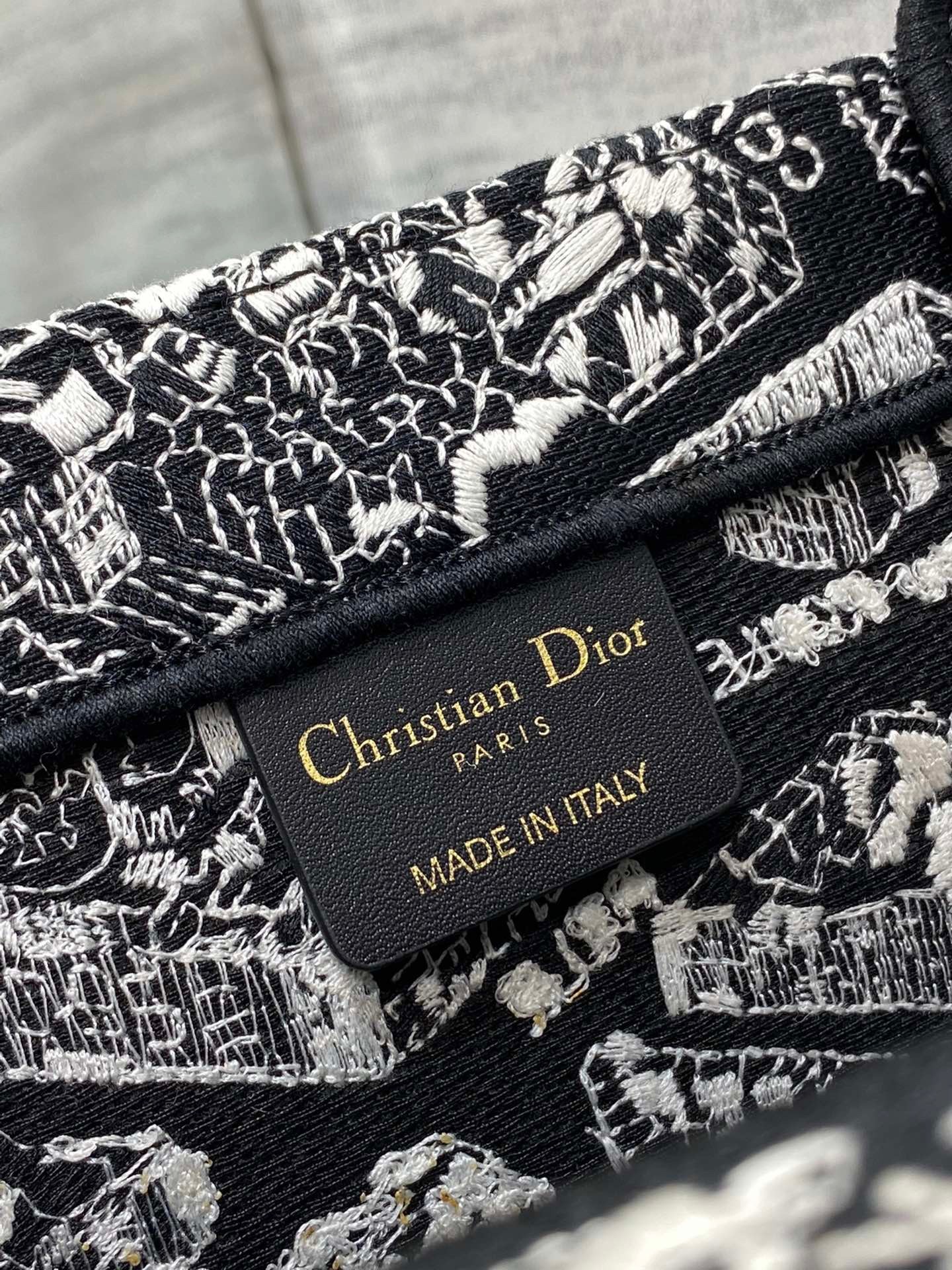 D*or medium book tote bag in black plan de paris embroidery