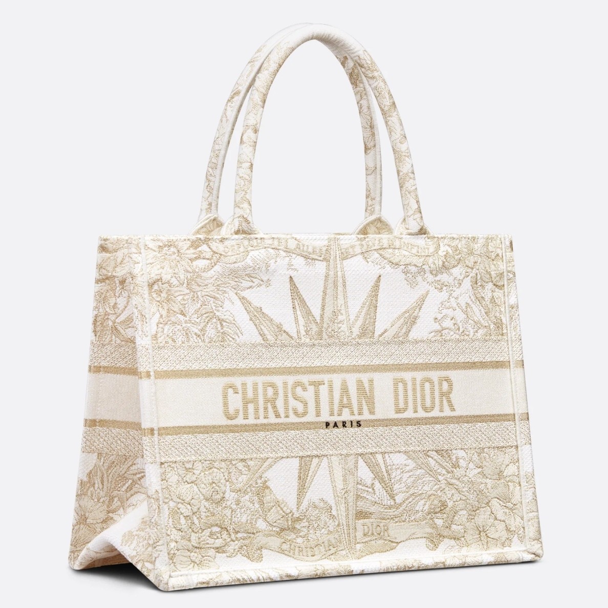D*or medium book tote bag in gold rêve d''infini embroidery
