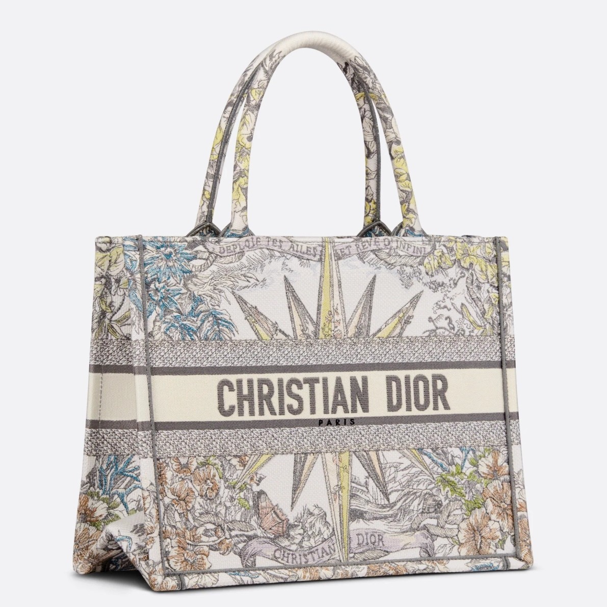 D*or medium D*or book tote in white multicolor rêve d''infini embroidery