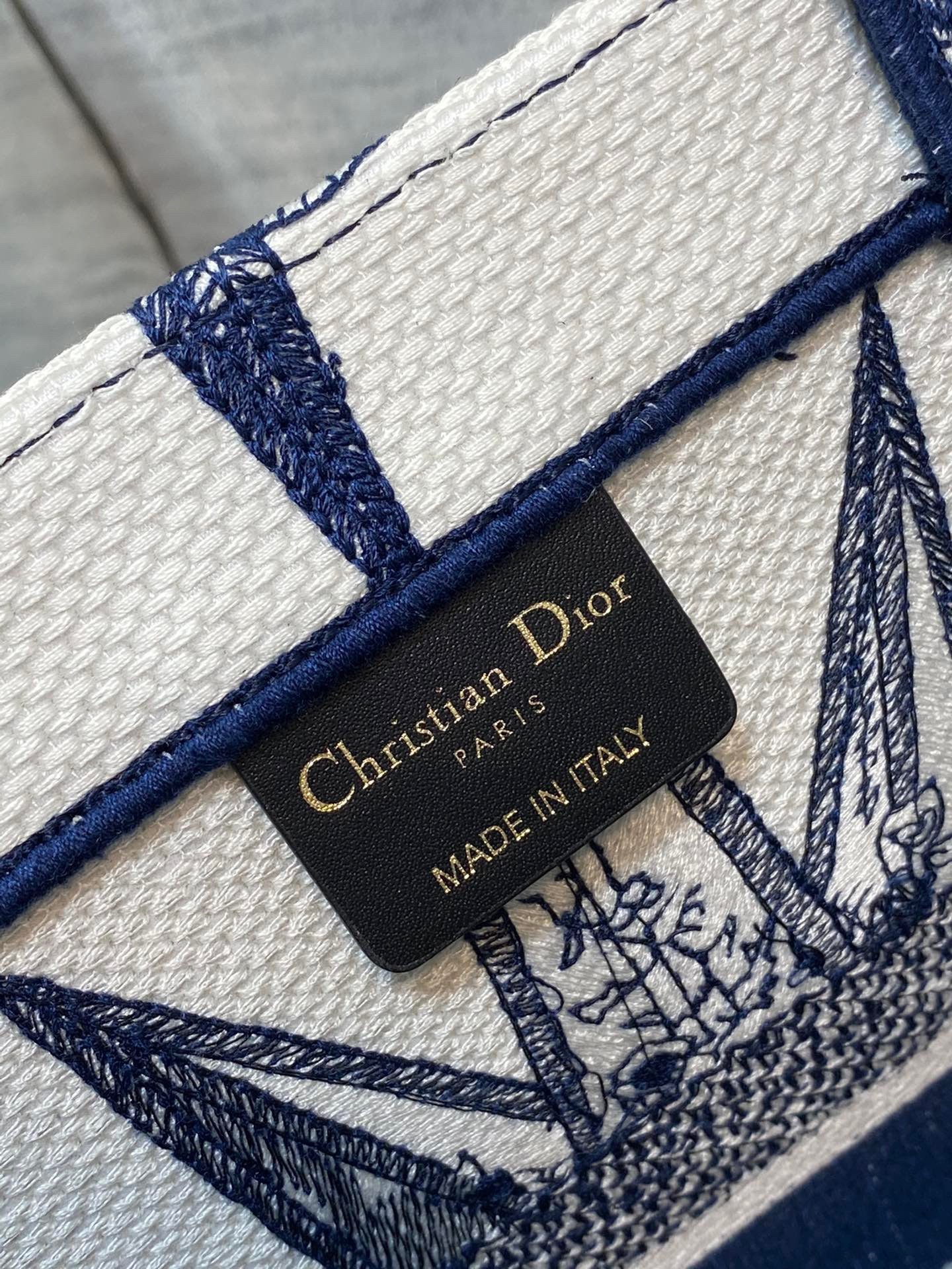 D*or medium D*or book tote in white and blue rêve d