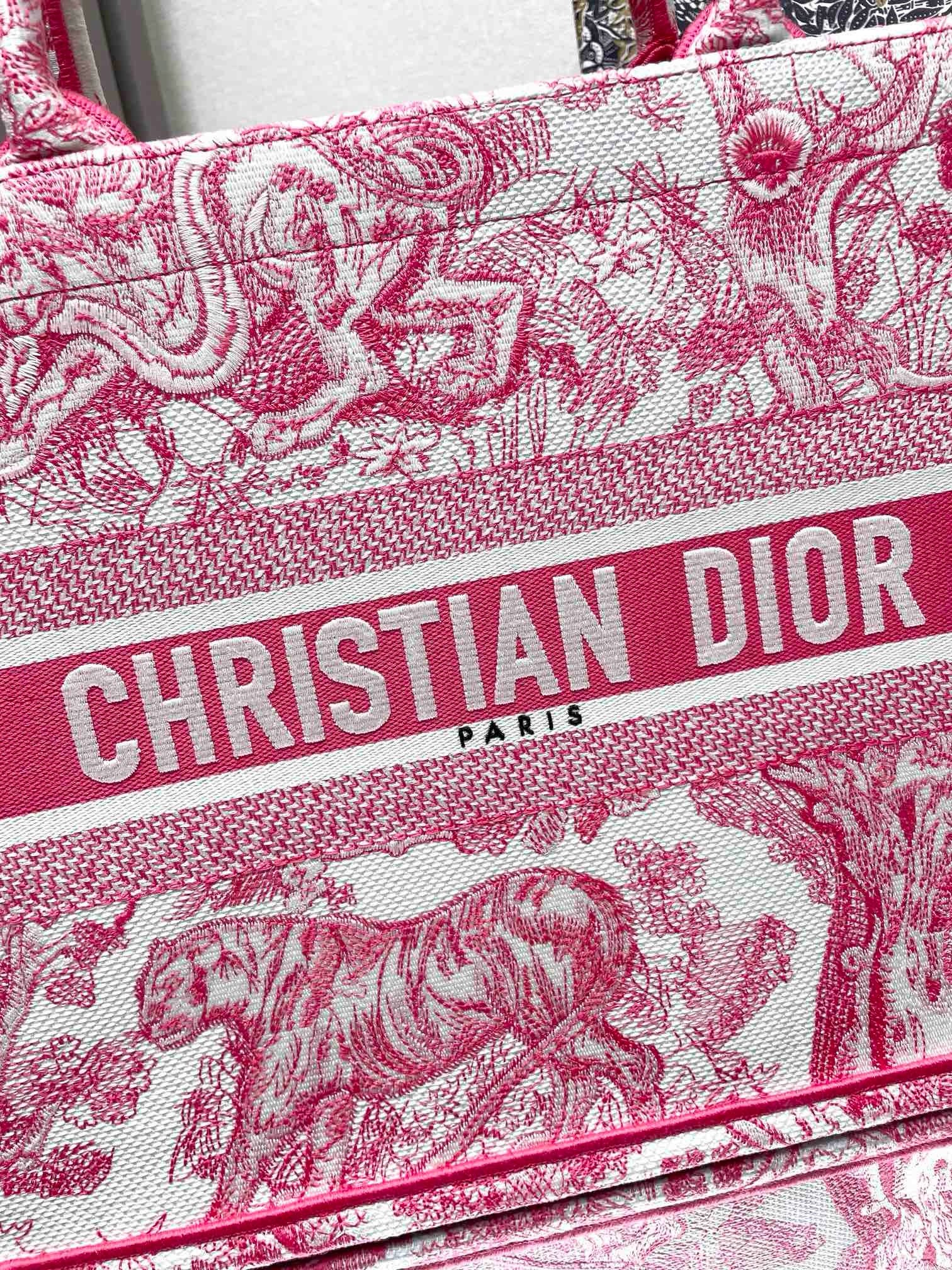 D*or medium D*oriviera book tote in pink toile de jouy embroidery