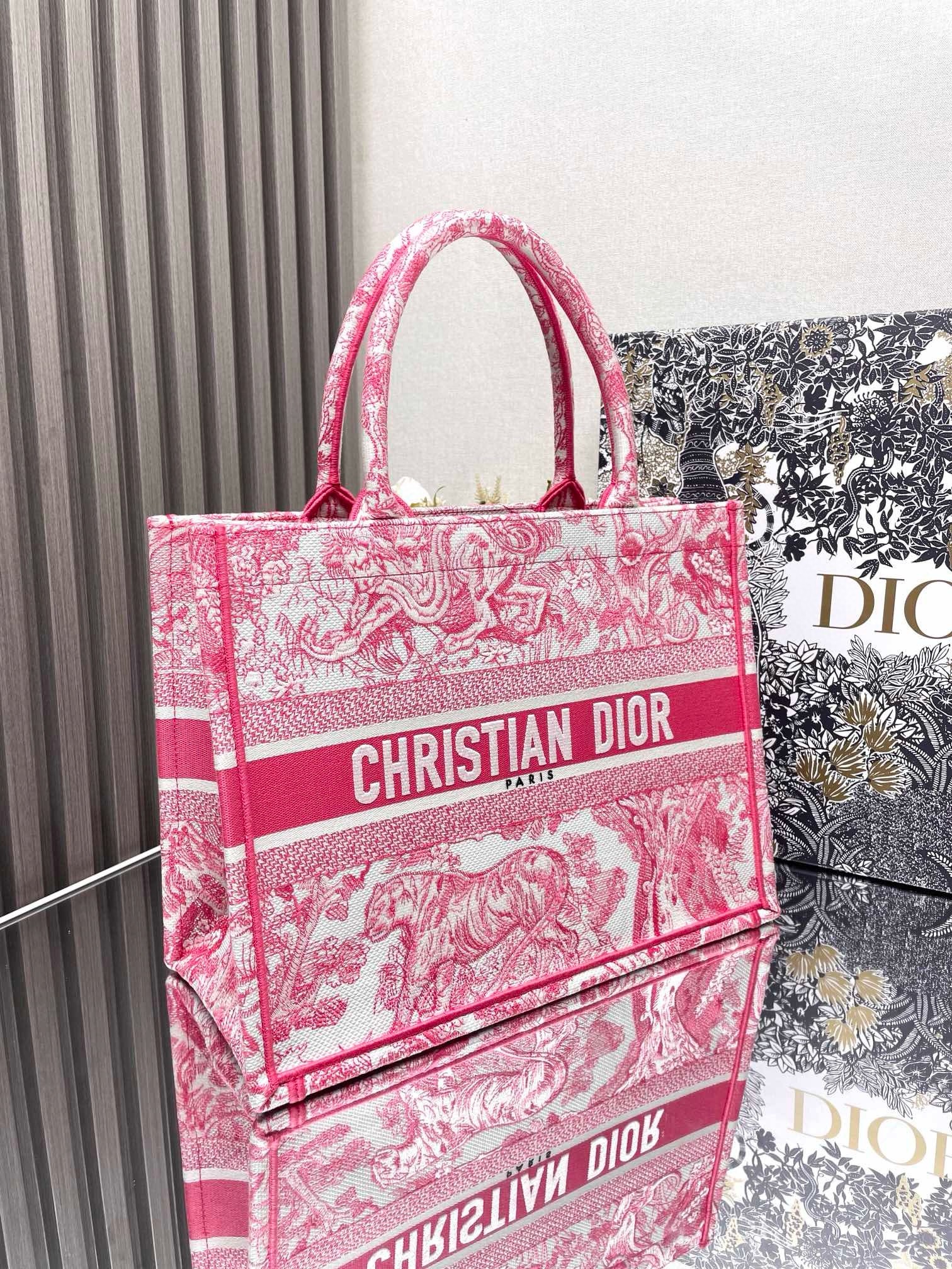 D*or medium D*oriviera book tote in pink toile de jouy embroidery