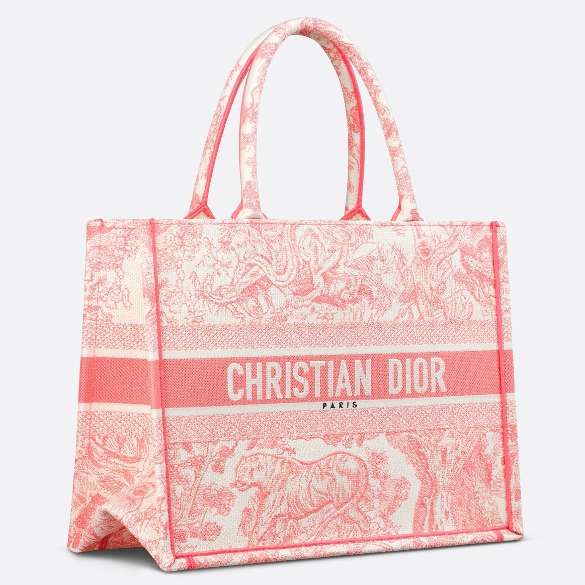 D*or medium D*oriviera book tote in pink toile de jouy embroidery