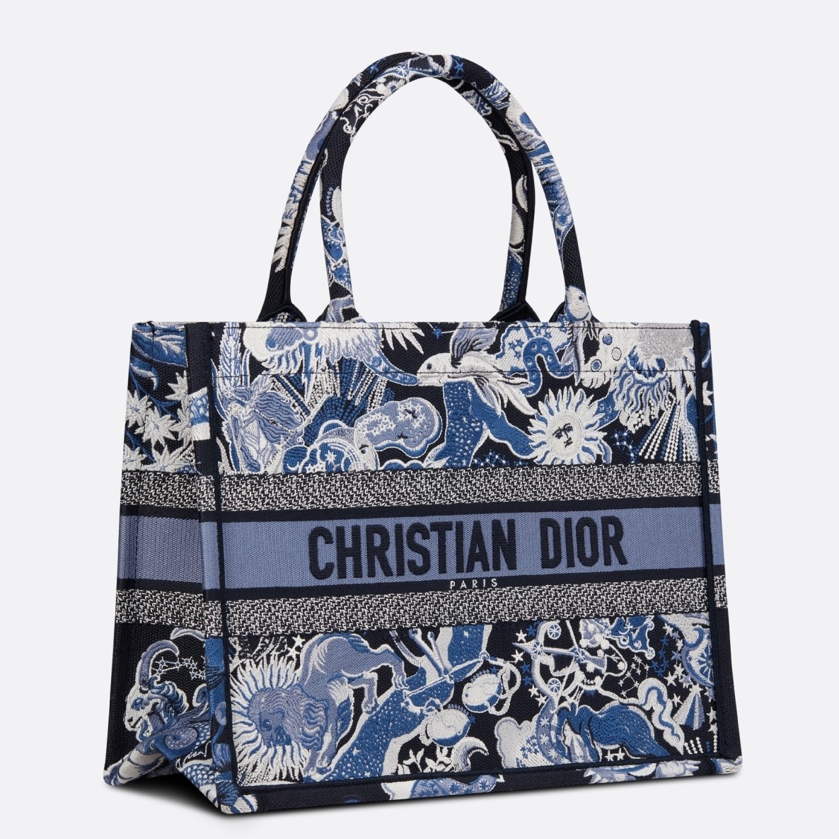 D*or medium book tote in blue zodiac fantastico embroidery
