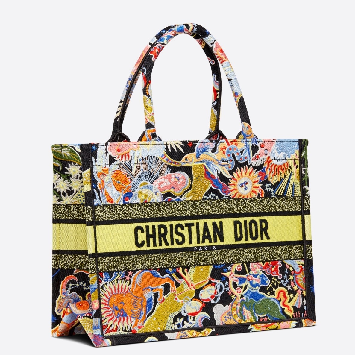 D*or medium book tote in black zodiac fantastico embroidery