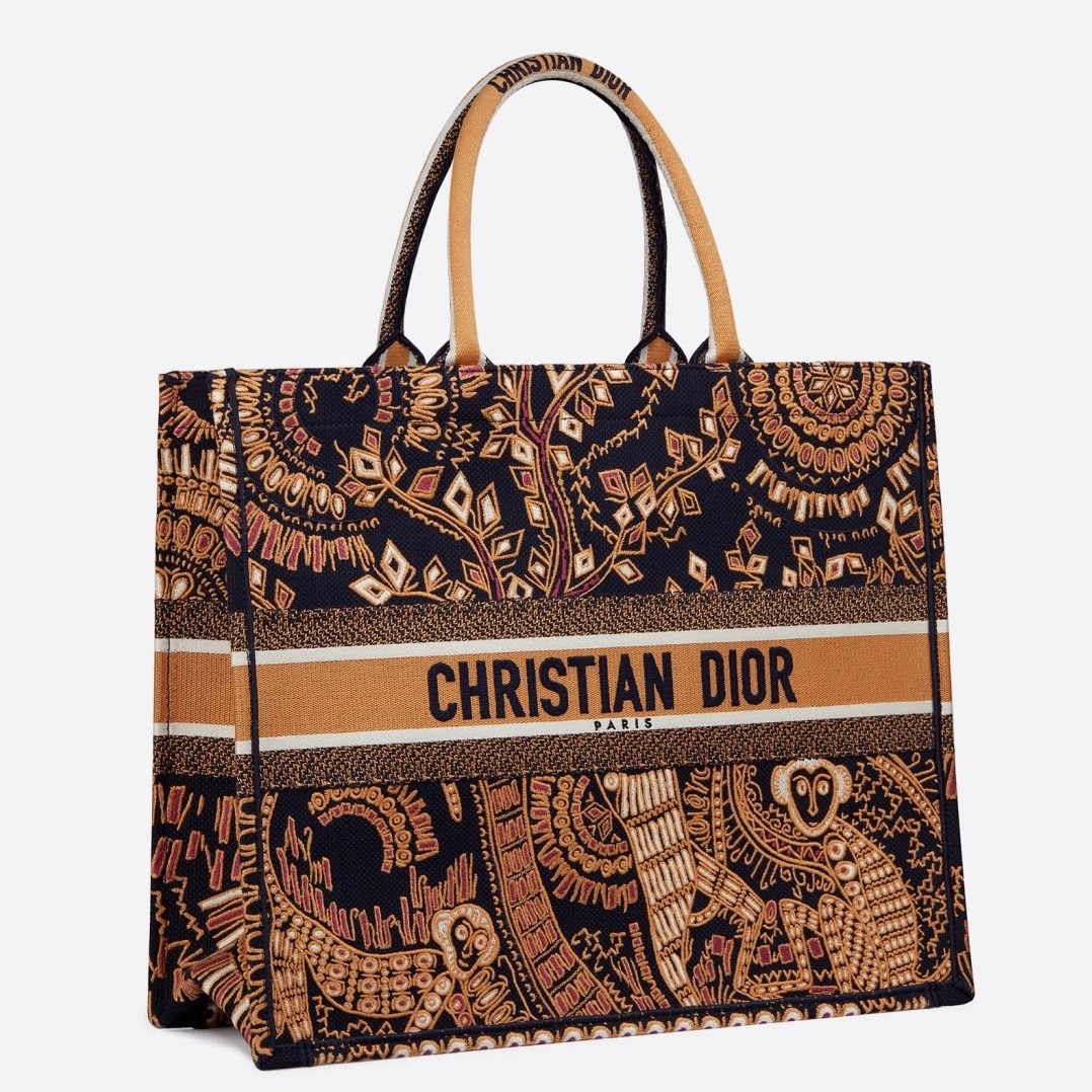 D*or book tote bag in orange animals embroidered canvas