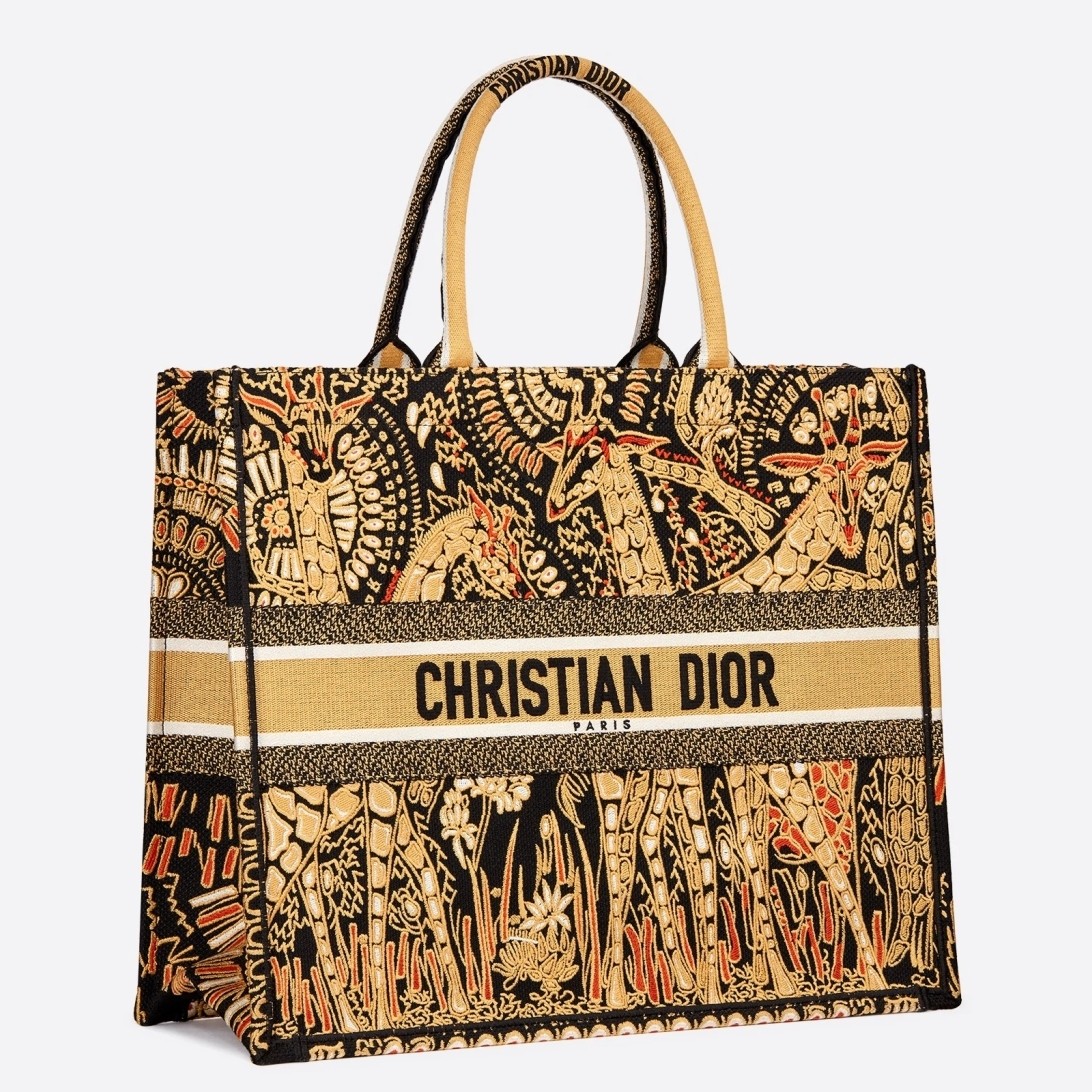 D*or book tote bag in yellow animals embroidered canvas