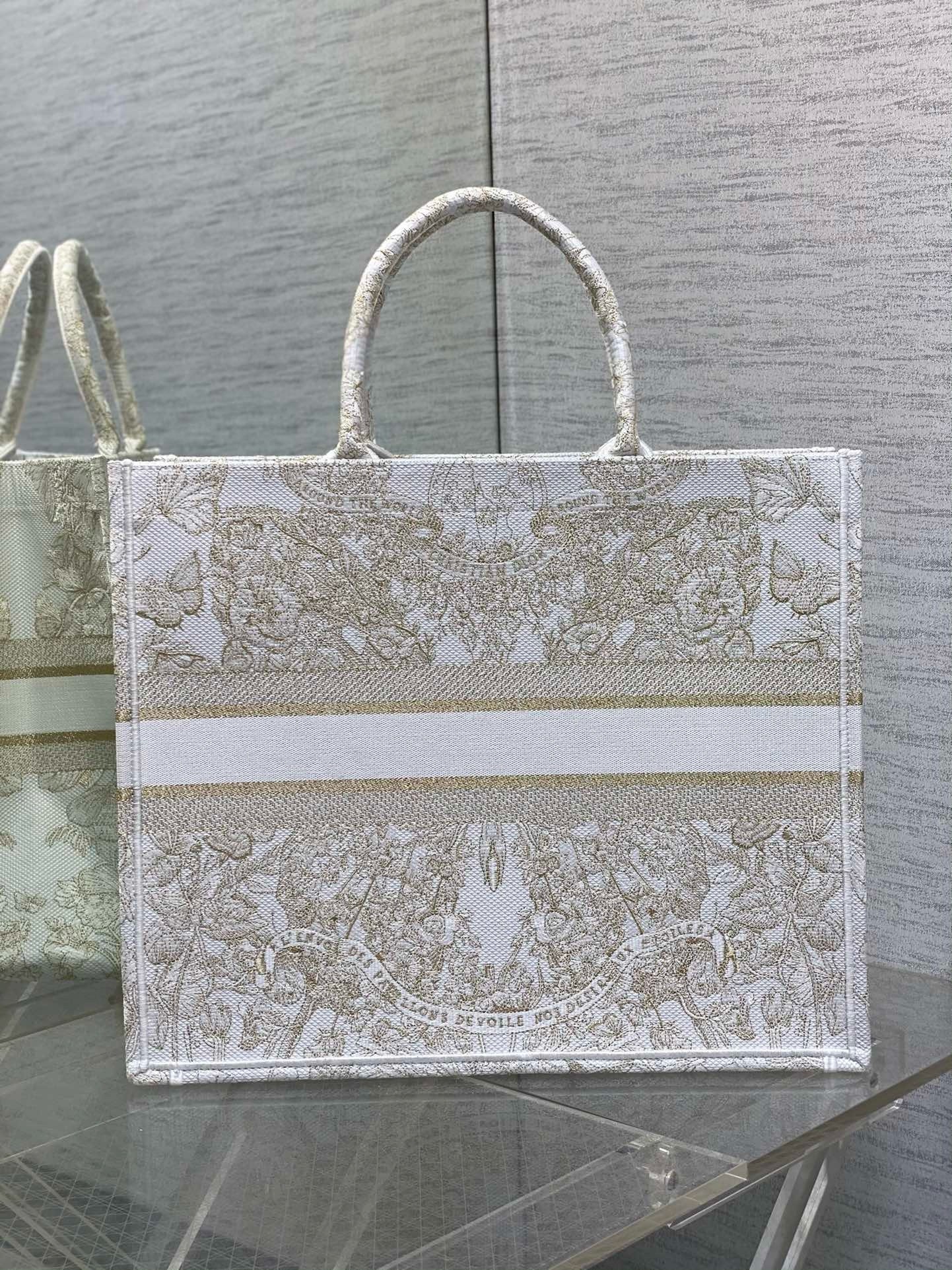 D*or large book tote bag in butterfly around the world embroidery