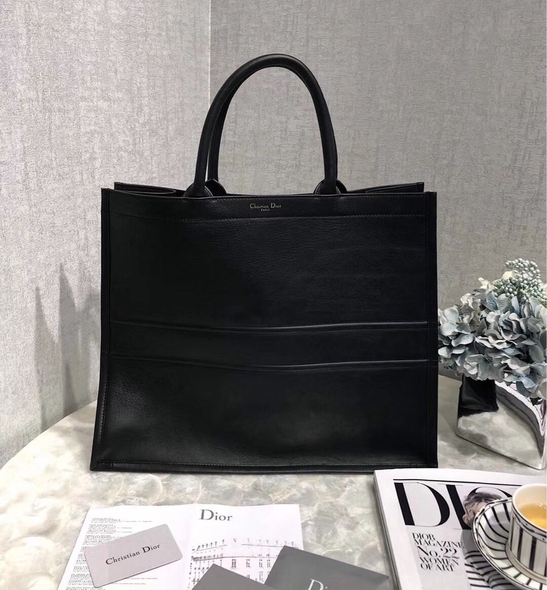 D*or book tote bag in black surrealism printed calfskin