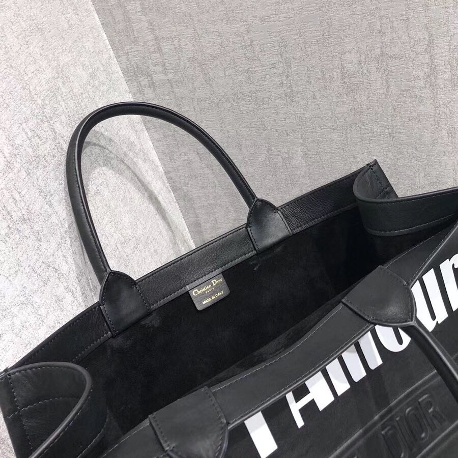 D*or book tote bag in black surrealism printed calfskin