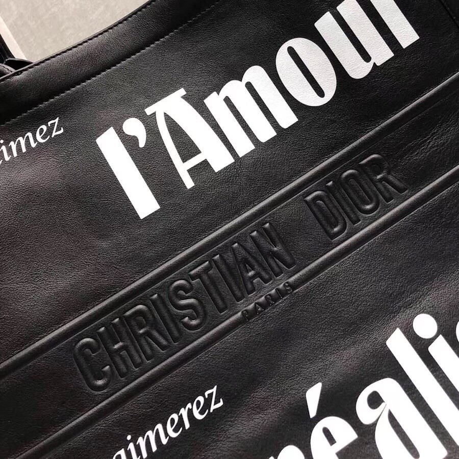 D*or book tote bag in black surrealism printed calfskin