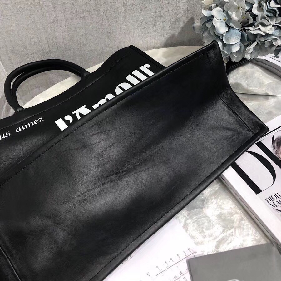 D*or book tote bag in black surrealism printed calfskin