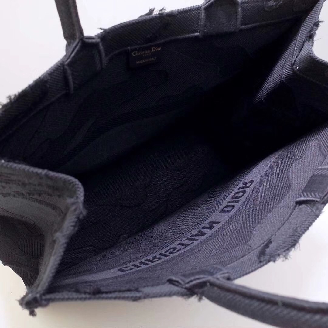 D*or book tote bag in black camouflage embroidered canvas