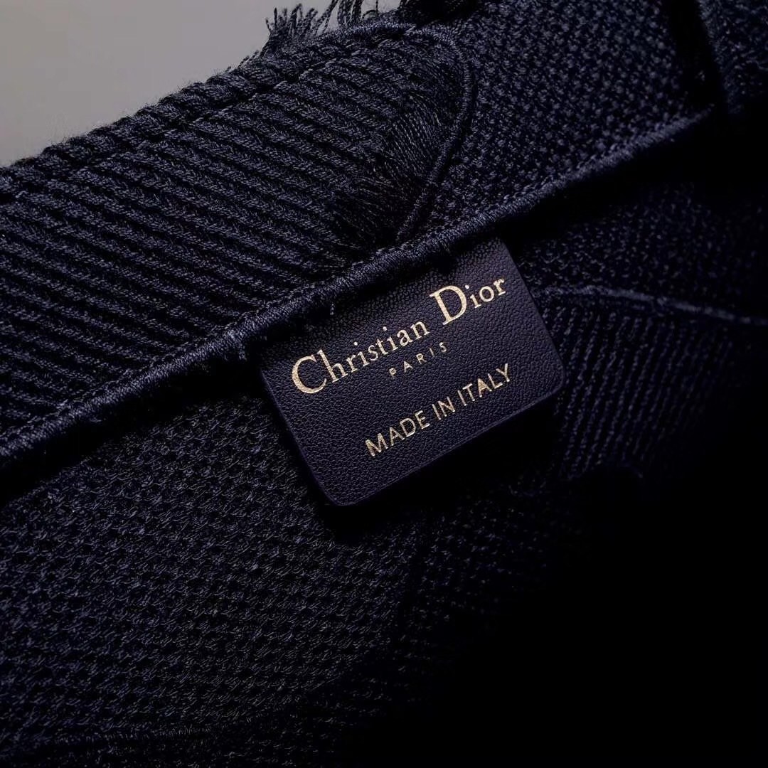 D*or book tote bag in black camouflage embroidered canvas