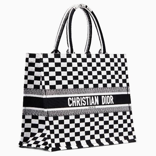 D*or book tote bag in black/white checkered canvas