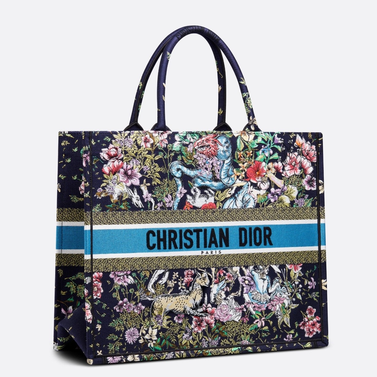 D*or large book tote in blue d-constellation embroidery