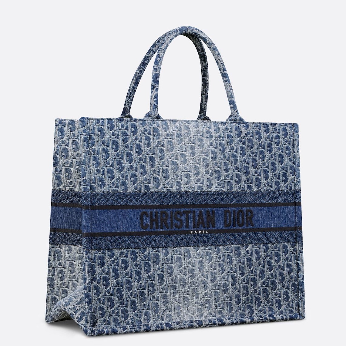 D*or large book tote bag in blue denim oblique jacquard