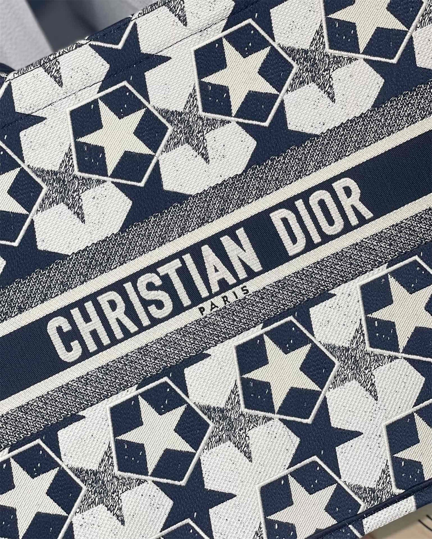 D*or large book tote bag in blue and white D*or etoile embroidery